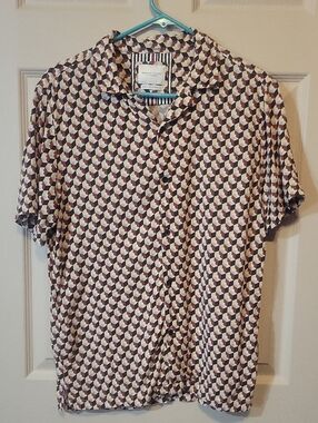 Denim & Flower Men's Short-Sleeve Geometric Button-Down — Brown & Cream